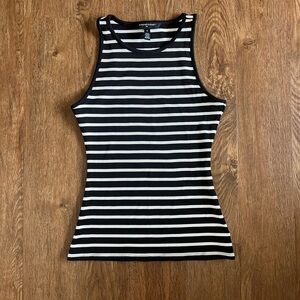 White House Black Market Women’s Black and White Striped Ribbed Tank Top Size S